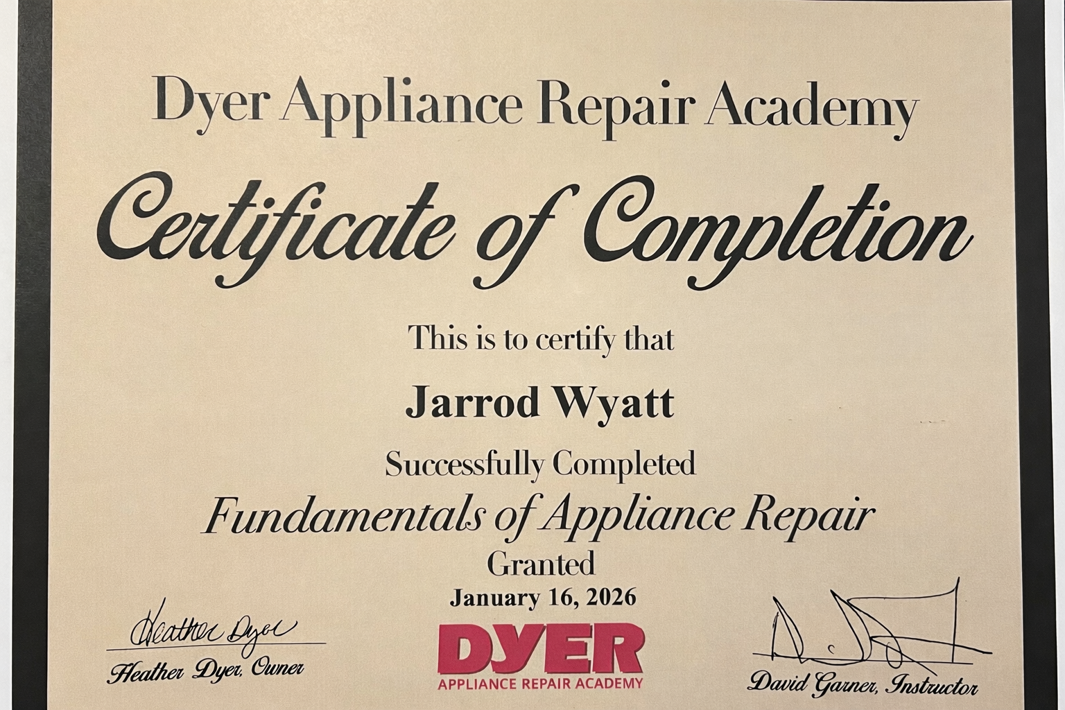 Jarrod Wyatt Certificate